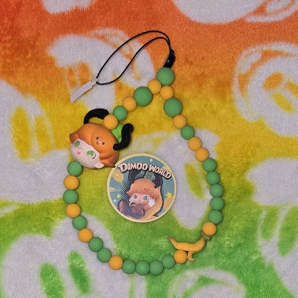 Dimoo World Orange and Green Beaded Keychain GOOFY